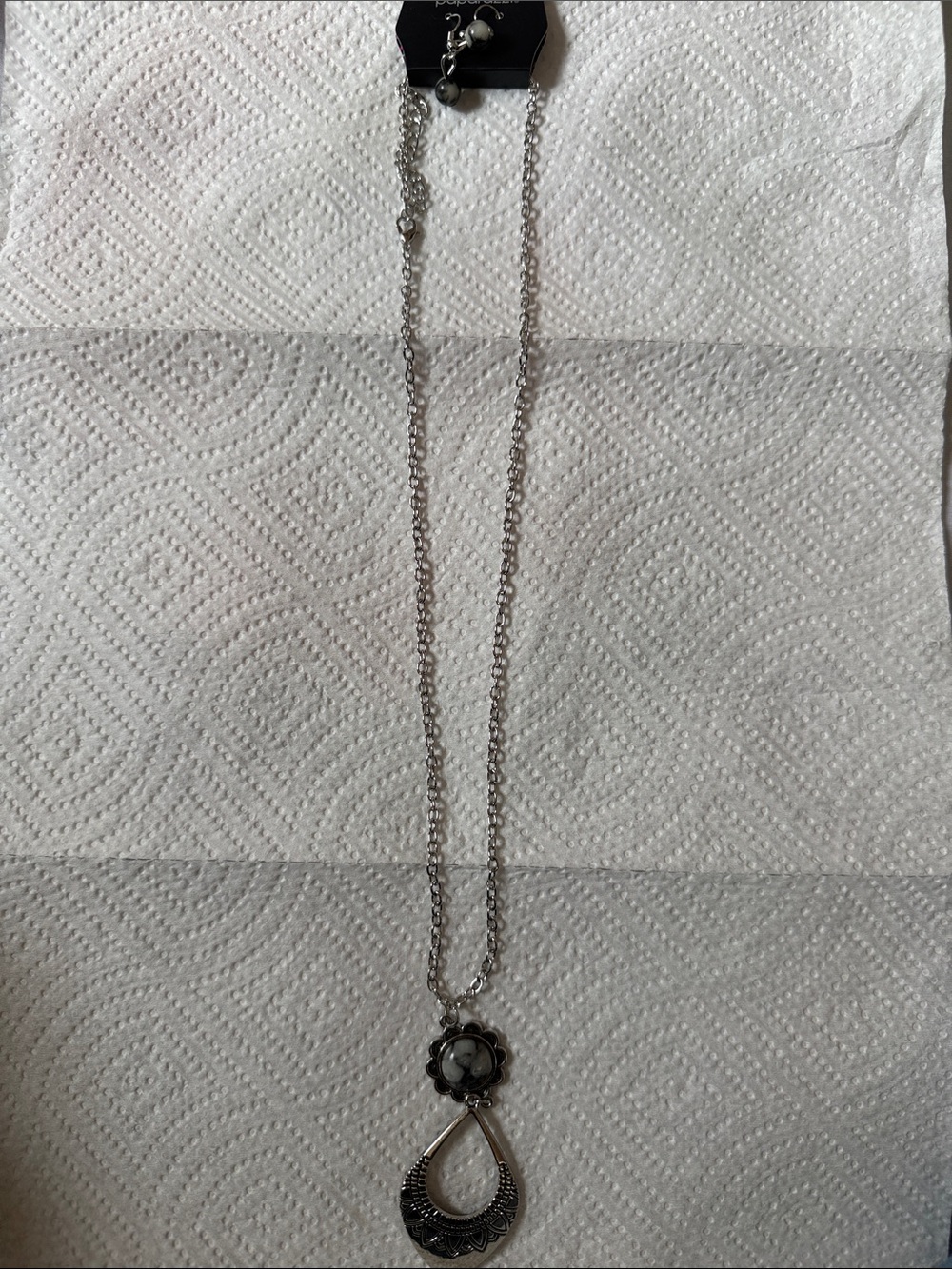paparazzi Silver Teardrop Pendant Necklace with Floral Accent